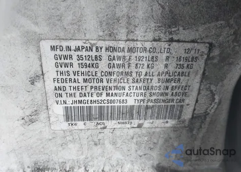 2012 Honda Fit Sport z USA, uszkodzony, nr VIN JHMGE8H52CS007683